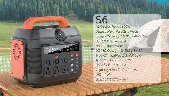 محطة الطاقة الطارئة 600W/576wh لحل إمدادات الطاقة في الخارج والمنازل