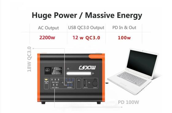 AT22 40ah 2048wh/2400W الخروج التخييم تخزين الطاقة محطة الطاقة المحمولة عالية الطاقة