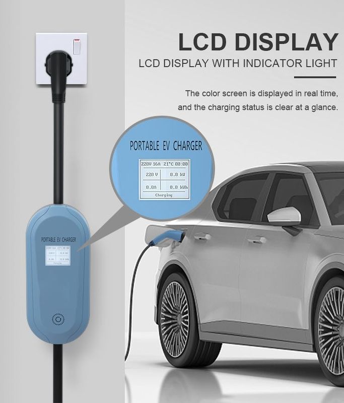 شاحن للسيارات الكهربائية المحمول القابل للتعديل 220 فولت 16 أ 3.5 كيلوواط ضوء مؤشر LCD