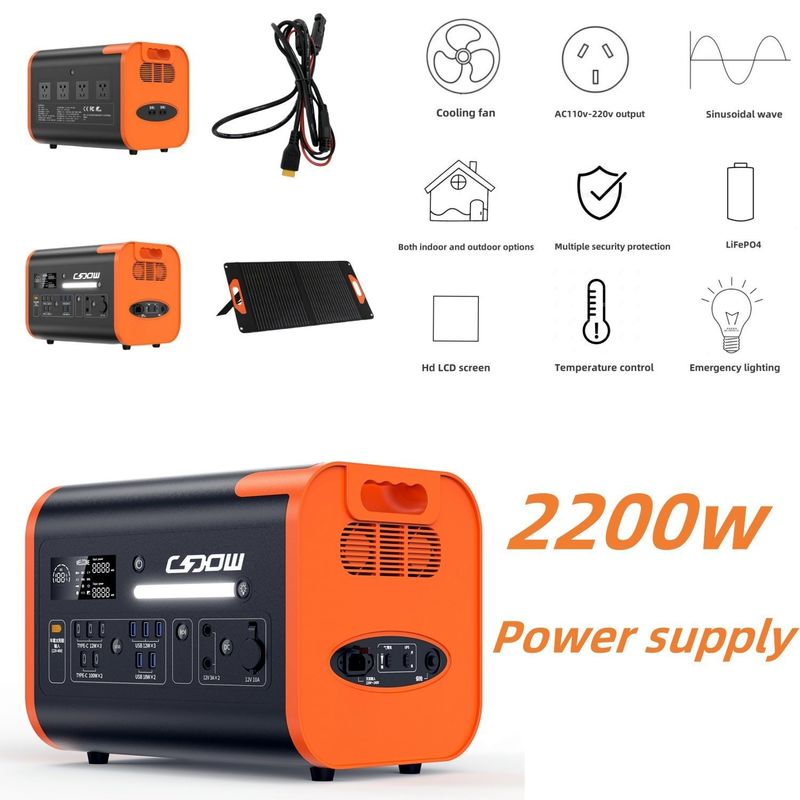 محطة الطاقة المحمولة 600W 1500W 2000W 2200W بطارية الليثيوم مولد الطاقة الشمسية القابلة لإعادة الشحن للتخييم في الهواء الطلق والطوارئ المنزلية