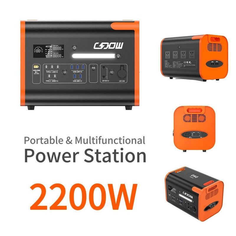 بنك الطاقة المحمول 2200W مع نوع C 3 * 18W / 2 * 100W و 2500W لوحة شمسية قابلة لإعادة الشحن