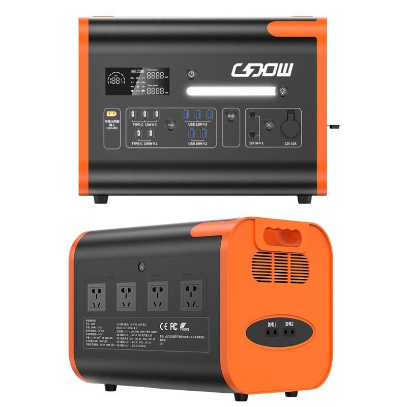 البرتقالي الأسود 2200W / 2048wh AC صافي موجة الجانب السيني مولد الطاقة الشمسية محطة توليد الكهرباء للتخييم